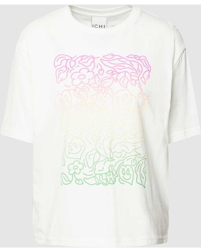 Ichi T-shirt Met Motiefprint - Wit