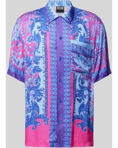 Versace Freizeithemd aus Viskose mit Allover-Muster - Blau