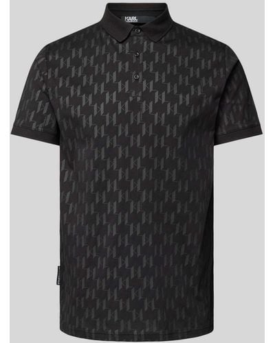 Karl Lagerfeld Slim Fit Poloshirt mit Allover-Logo-Muster - Schwarz