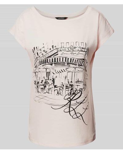 Lauren by Ralph Lauren T-Shirt mit U-Boot-Ausschnitt Modell 'GRIETA' - Natur