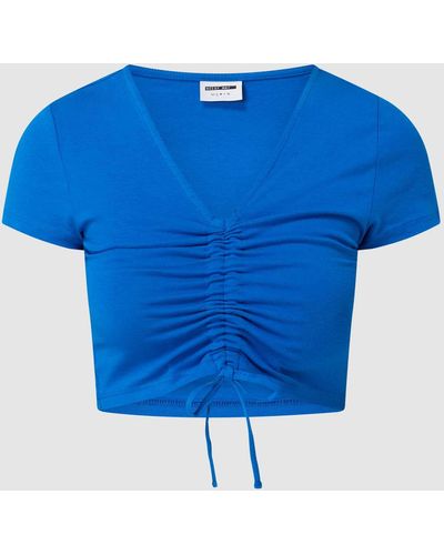 Noisy May Cropped T-Shirt mit Raffungen Modell 'Asta' - Blau