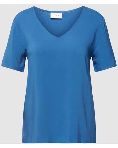 Vila T-Shirt mit V-Ausschnitt Modell 'PAYA' - Blau