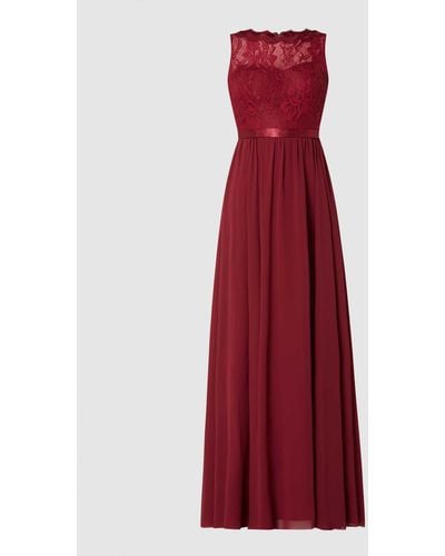 Luxuar Abendkleid mit Oberteil aus floraler Spitze - Rot