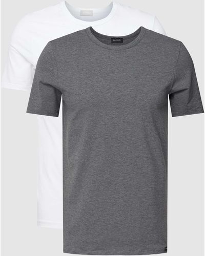 Hanro T-Shirt mit Label-Detail im 2er-Pack Modell 'Cotton Essentials' - Grau