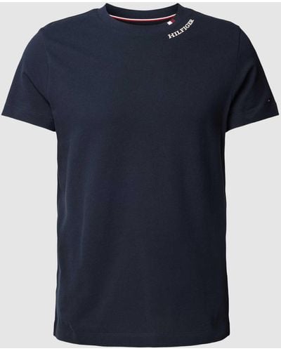 Tommy Hilfiger T-Shirt mit Logo-Stitching Modell 'PIQUE' - Blau