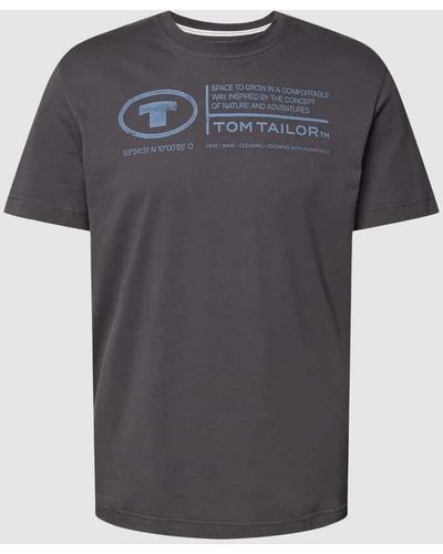 Tom Tailor T-Shirt mit Statement-Print Modell 'printed crewneck' - Grau