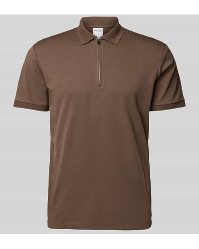 SELECTED Regular Fit Poloshirt mit Reißverschlussleiste Modell 'FAVE' - Braun