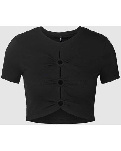 ONLY Cropped T-Shirt mit One-Shoulder-Träger Modell 'FREJA' - Schwarz