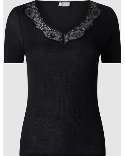 Hanro T-shirt Met Kant, Model 'lace Delight' - Zwart