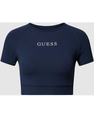 Guess Kort T-shirt Met Labelprint - Blauw