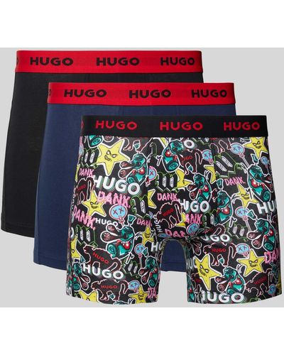 HUGO Trunks mit elastischem Logo-Bund im 3er-Pack - Blau