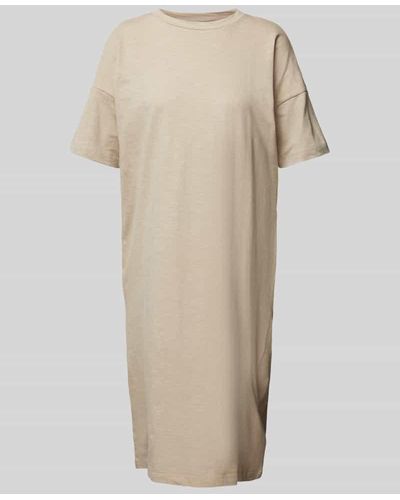 Knowledge Cotton Knielanges T-Shirt-Kleid mit Rundhalsausschnitt - Natur