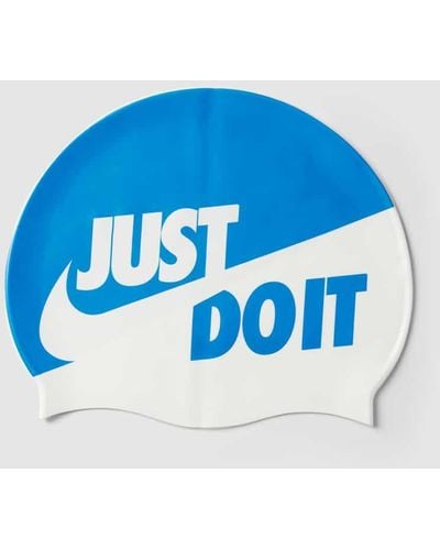 Nike Badekappe mit Statement-Print Modell 'SLOGAN CAP' - Blau