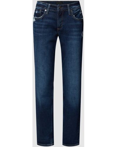 Silver Jeans Co. Slim Fit Jeans mit Destroyed-Look Modell 'BOYFRIEND' - Blau