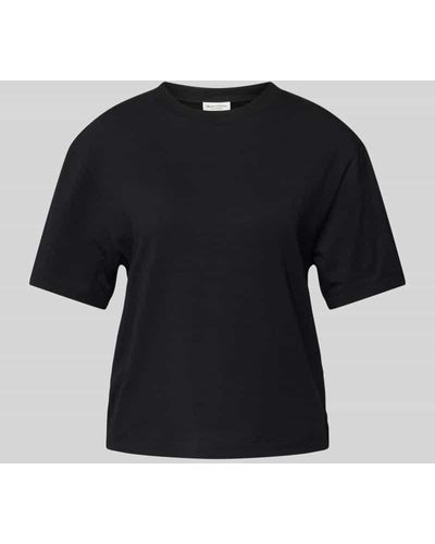 Marc O' Polo T-Shirt mit geripptem Rundhalsausschnitt - Schwarz