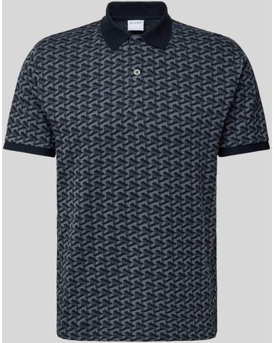 SELECTED Slim Fit Poloshirt mit Allover-Muster Modell 'JAY' - Blau