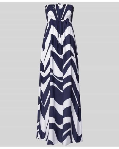 Esprit Off-Shoulder-Kleid mit Allover-Print Modell 'WAVE BEACH' - Blau