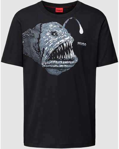 HUGO T-shirt Met Motief- En Labelprint - Zwart