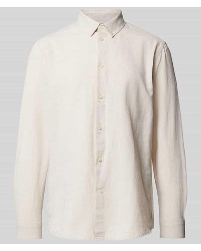 Knowledge Cotton Regular Fit Freizeithemd mit Button-Down-Kragen - Natur