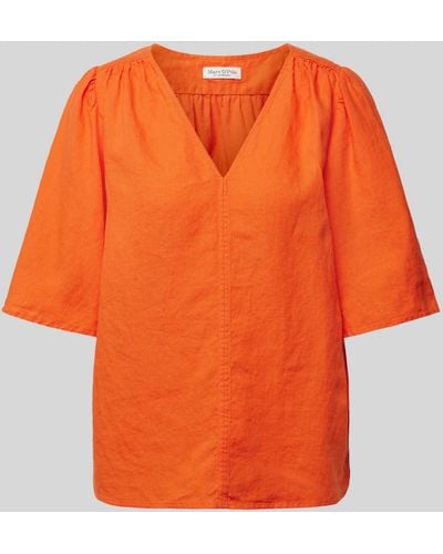Marc O' Polo Bluse aus Leinen mit V-Ausschnitt - Orange