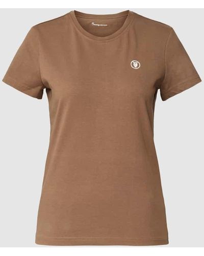 Knowledge Cotton T-Shirt mit Logo-Print - Braun