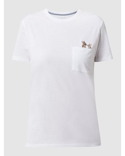 Jake*s Jake*s Casual T-Shirt mit Brusttasche und Stickereien - Weiß