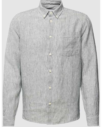 Knowledge Cotton Regular Fit Leinenhemd mit Brusttasche - Grau