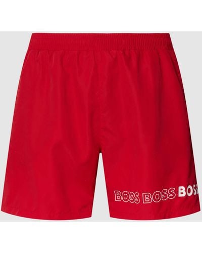BOSS Badehose mit Label-Print Modell 'Dolphin' - Rot