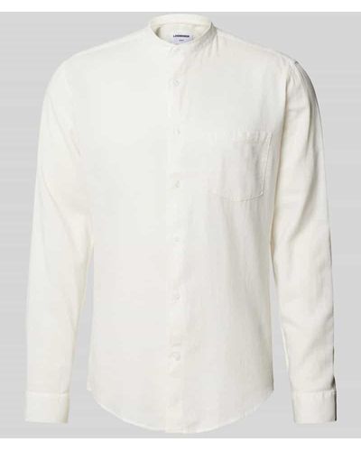 Lindbergh Slim Fit Leinenhemd mit Webmuster - Weiß
