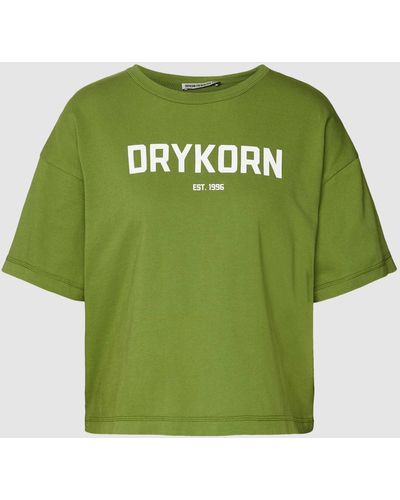 DRYKORN T-shirt Van Puur Katoen Met Labelprint - Groen