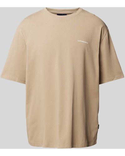 Lindbergh Oversized T-Shirt mit Label-Print - Natur
