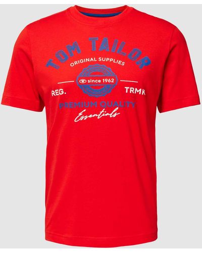 Tom Tailor T-shirt Met Labelprint En Ronde Hals - Rood