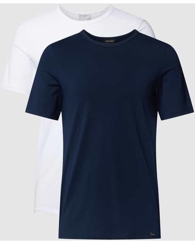 Hanro T-Shirt mit Label-Detail im 2er-Pack Modell 'Cotton Essentials' - Blau