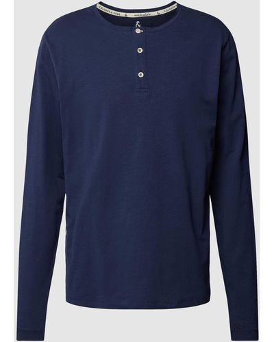 COLOURS & SONS Longsleeve mit Label-Stitching Modell 'HENLEY' - Blau