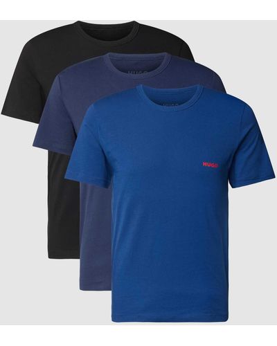 HUGO T-Shirt mit Label-Detail im 3er-Pack - Blau