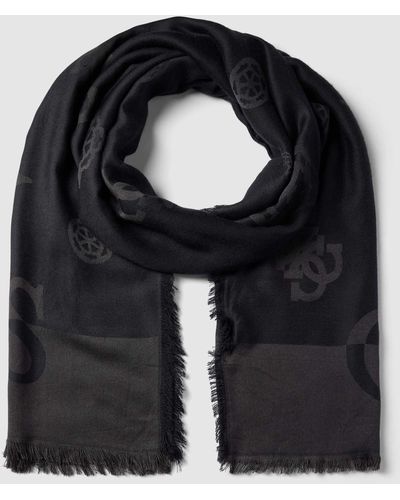 Guess Sjaal Met Logo- En Labelstitching - Zwart