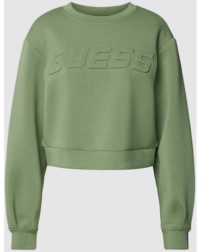 Guess Cropped Sweatshirt mit Label-Schriftzug Modell 'CINDRA' - Grün