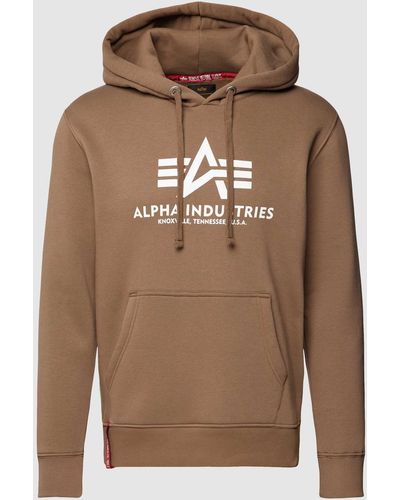 Alpha Industries Hoodie Met Labelprint - Bruin
