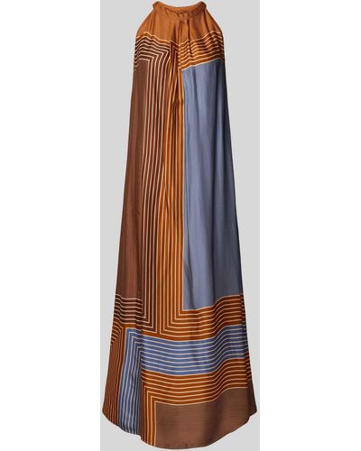 Stefanel Neckholder-Kleid aus Viskose mit Allover-Muster - Blau