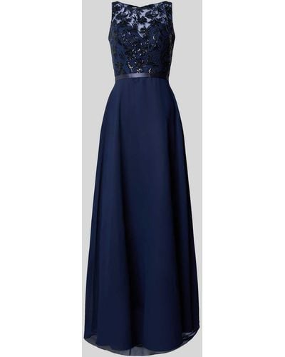 Luxuar Abendkleid mit Spitzenbesatz und Pailletten - Blau