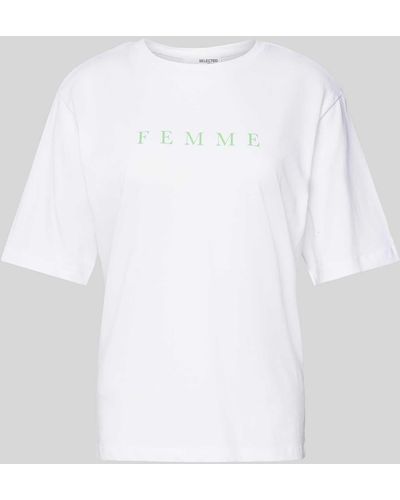 SELECTED T-Shirt mit Label-Print Modell 'VILJA' - Weiß
