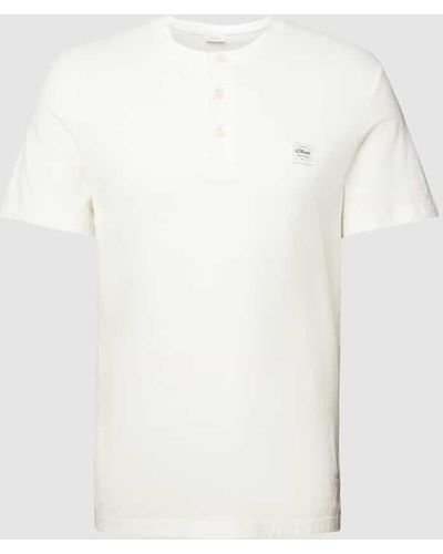 s.Oliver RED LABEL T-Shirt mit kurzer Knopfleiste Modell 'Serafino' - Weiß