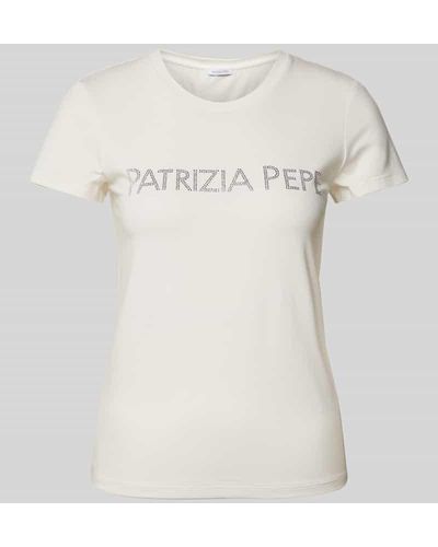 Patrizia Pepe T-Shirt mit Strasssteinbesatz Modell 'MAGLIA' - Natur