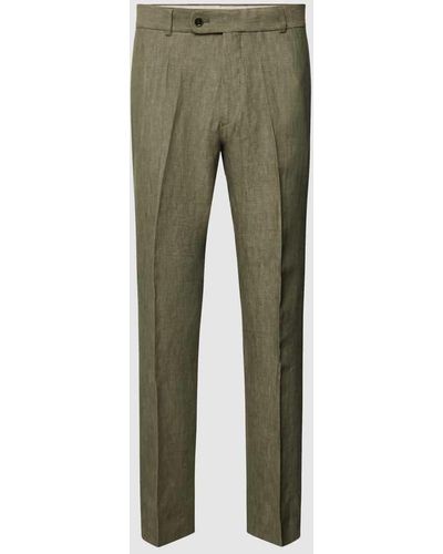 Carl Gross Slim Fit Anzughose aus Leinen mit Bügelfalten Modell 'Tomte' - Grün