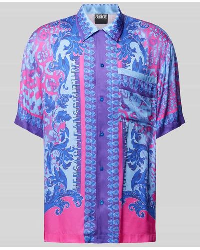 Versace Freizeithemd aus Viskose mit Allover-Muster - Blau