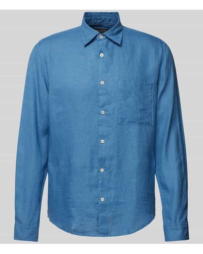 Marc O' Polo Regular Fit Freizeithemd aus Leinen mit Brusttasche - Blau