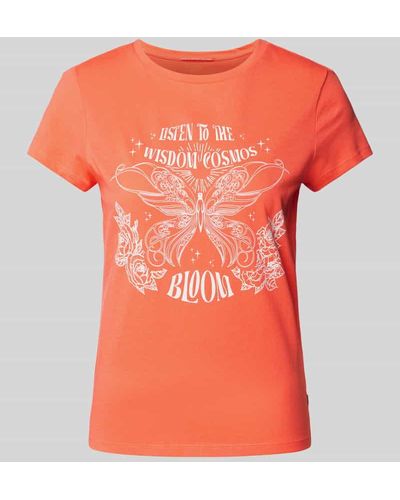 QS T-Shirt mit Motiv-Print und Rundhalsausschnitt - Orange