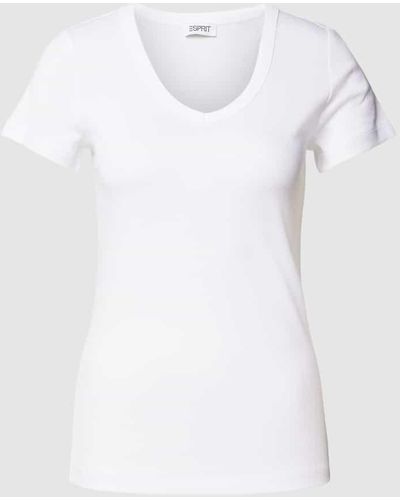 Esprit T-Shirt mit abgerundetem V-Ausschnitt - Weiß