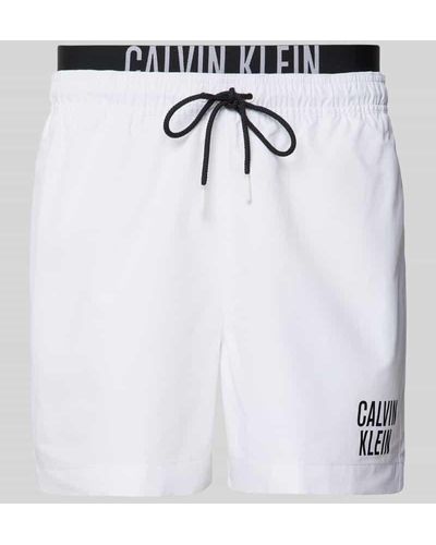 Calvin Klein Badehose mit Label-Print - Weiß