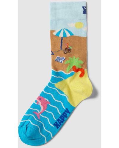Happy Socks Socken im Allover-Look Modell 'Beach Break' - Blau